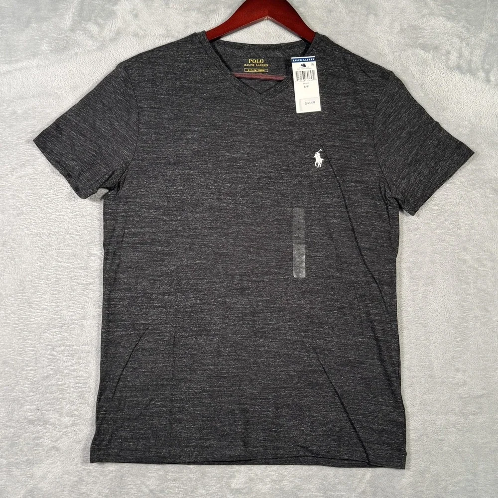 Polo Ralph Lauren Shirt Mens‎ Small Black V-Neck Pony Logo Short Sleeve Cotton